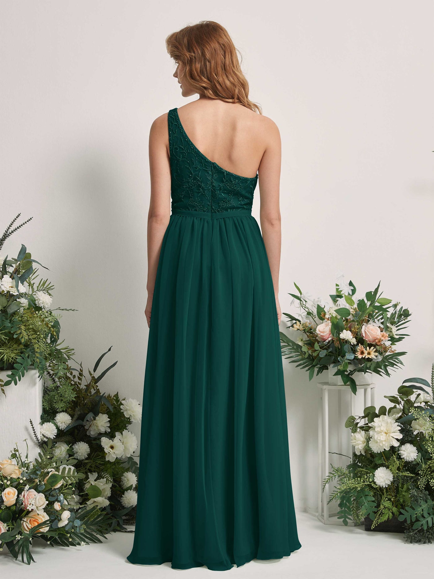 Dark Emerald Bridesmaid Dresses A-line Open back One Shoulder Sleeveless Dresses (83220517)#color_dark-emerald