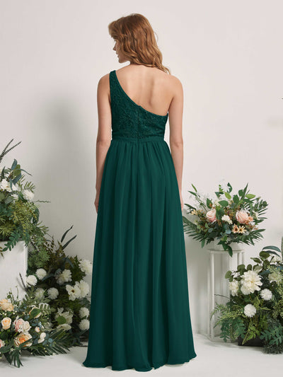 Carlyna Bonita A-Line Dark Emerald Embroidered Bridesmaid Dress Maxi Sleeveless One Shoulder Dress Back View #color_dark-emerald