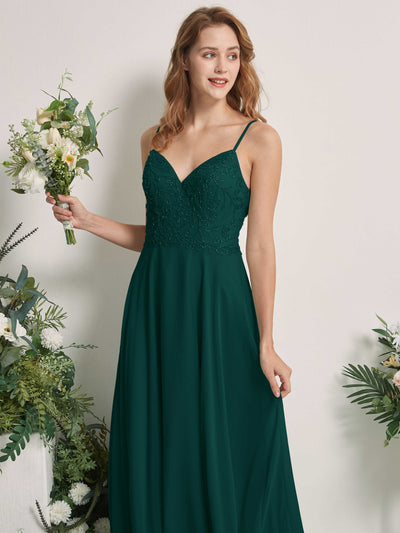 Carlyna Gail A-Line Dark Emerald Beaded Bridesmaid Dress Maxi Sleeveless V-Neck Dress Side View 2 #color_dark-emerald