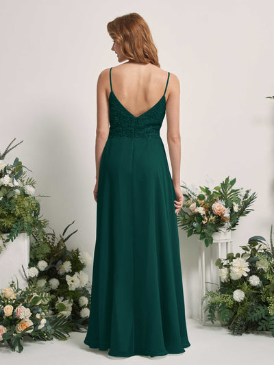 Carlyna Gail A-Line Dark Emerald Beaded Bridesmaid Dress Maxi Sleeveless V-Neck Dress Back View #color_dark-emerald