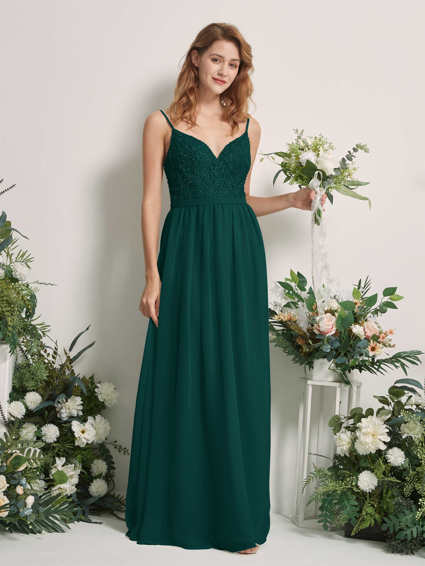 Dark Emerald Bridesmaid Dresses A-line Spaghetti-straps Sleeveless Chiffon Dresses (81226517)#color_dark-emerald