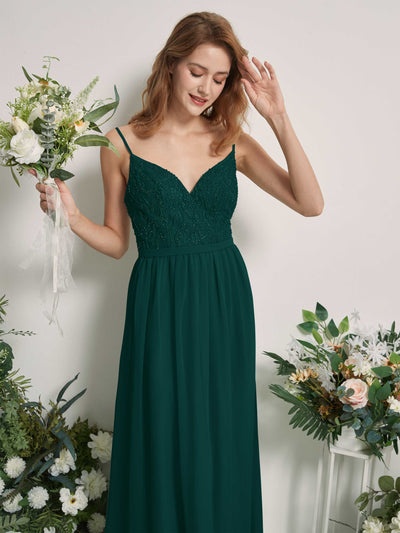 Carlyna Alexandra A-Line Dark Emerald Beaded Bridesmaid Dress Maxi Sleeveless V-Neck Dress Side View 2 #color_dark-emerald