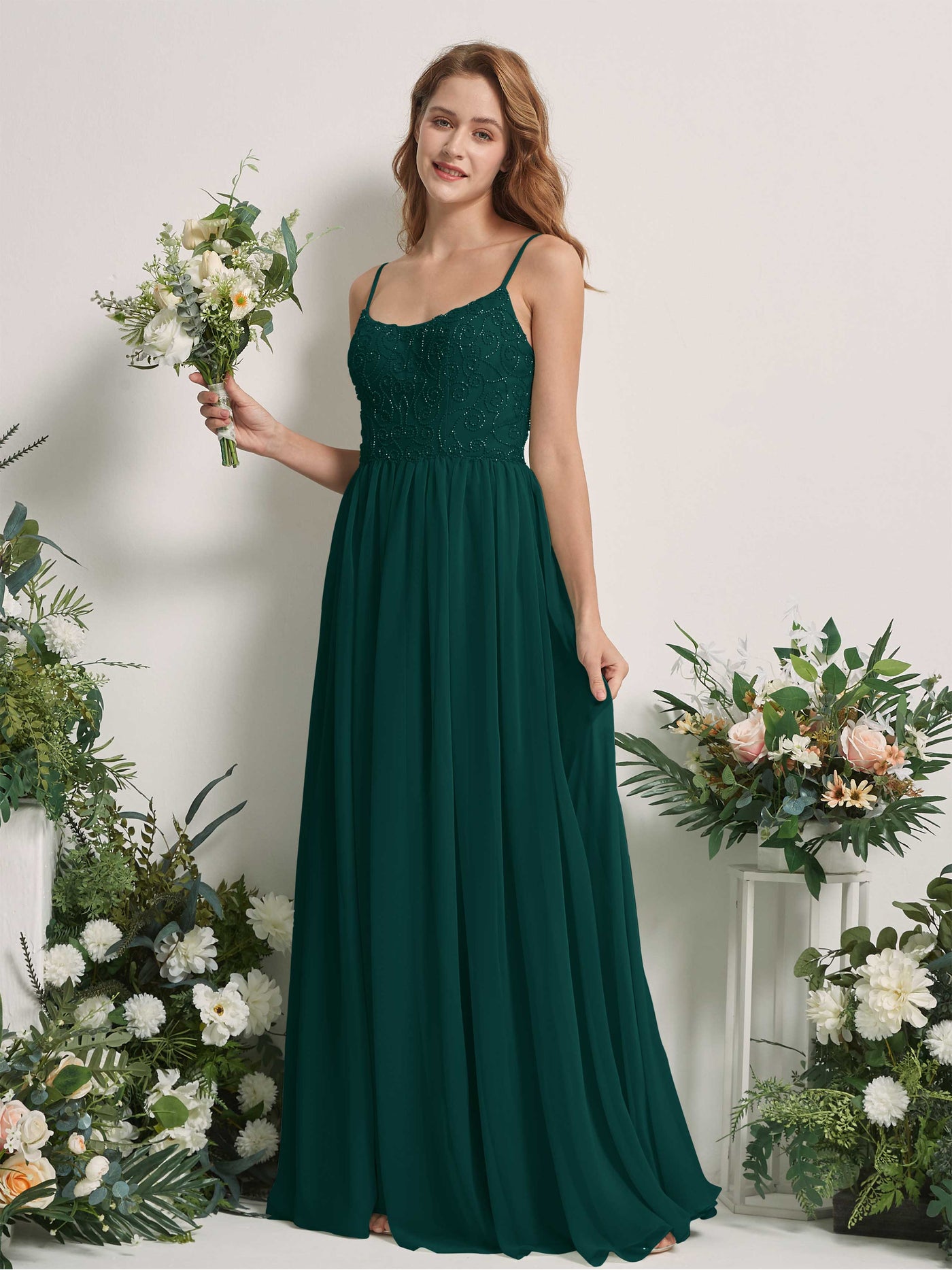 Dark Emerald Bridesmaid Dresses A-line Spaghetti-straps Sleeveless Chiffon Dresses (83221217)#color_dark-emerald