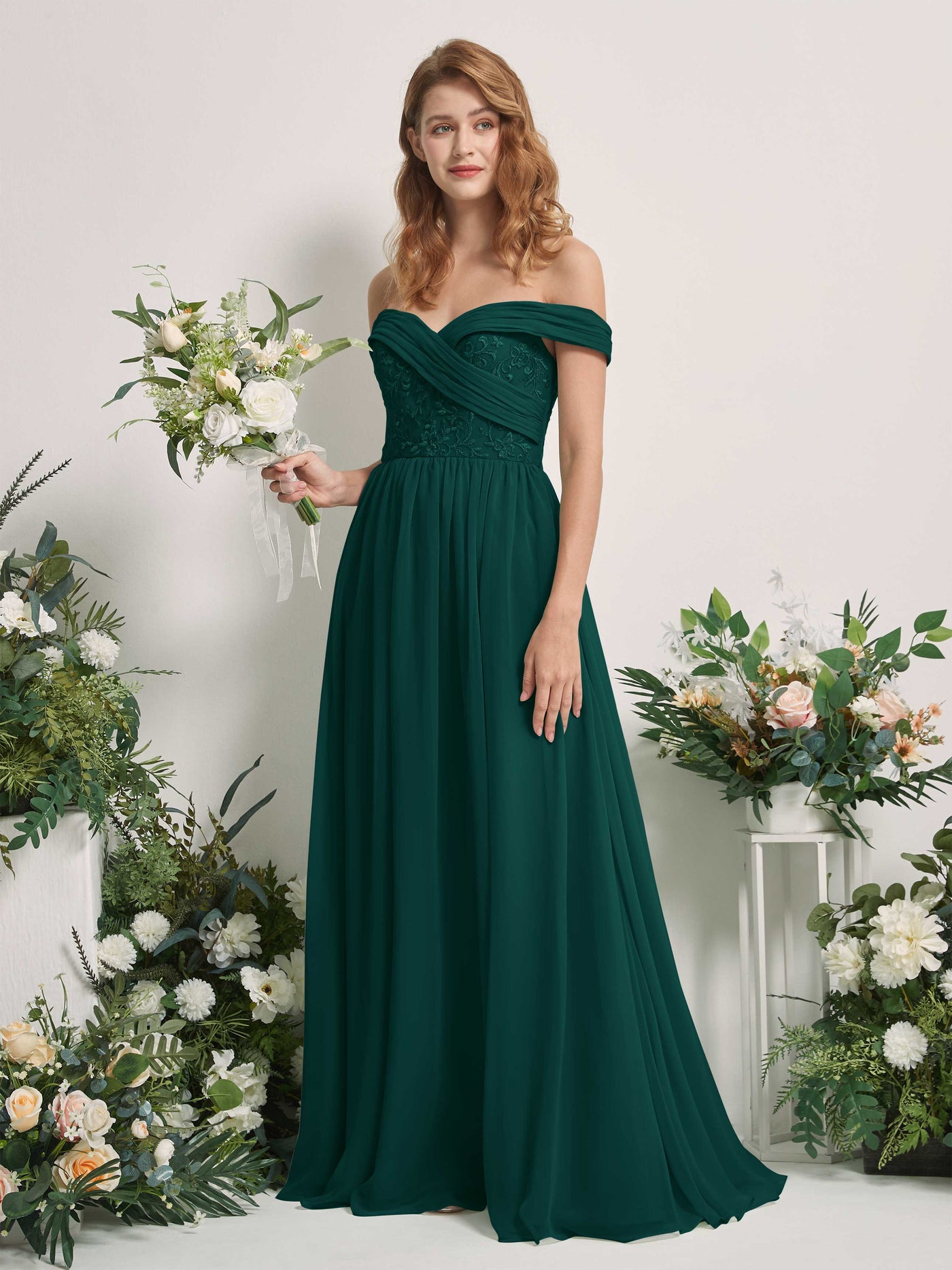 Dark Emerald Bridesmaid Dresses Ball Gown Off Shoulder Sleeveless Chiffon Dresses (83220417)#color_dark-emerald