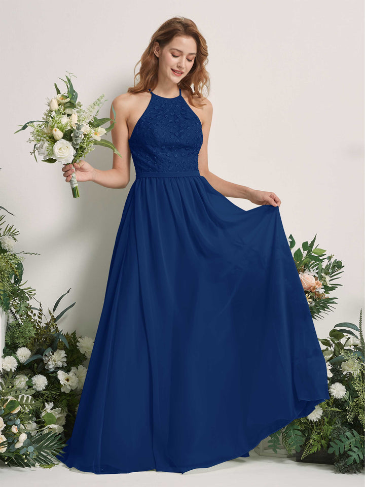 Royal Blue Bridesmaid Dresses A-line Halter Sleeveless Chiffon Dresses (83220837)