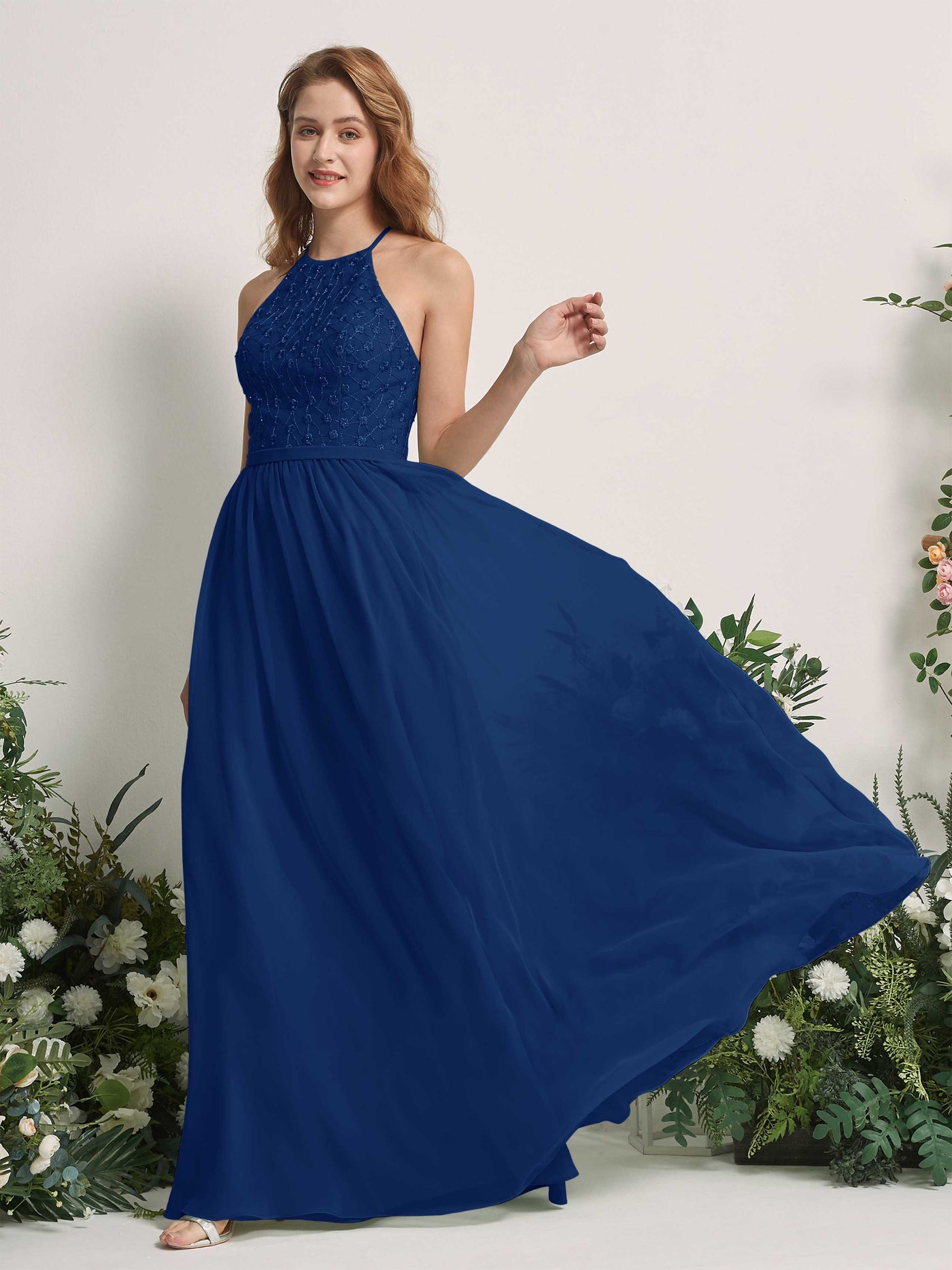 Royal Blue Bridesmaid Dresses A-line Halter Sleeveless Chiffon Dresses (83220837)#color_royal-blue