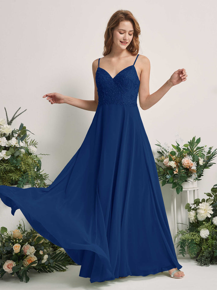 Royal Blue Bridesmaid Dresses A-line Open back Spaghetti-straps Sleeveless Dresses (83221137)