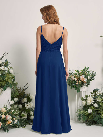 Carlyna Gail A-Line Royal Blue Beaded Bridesmaid Dress Maxi Sleeveless V-Neck Dress Back View #color_royal-blue