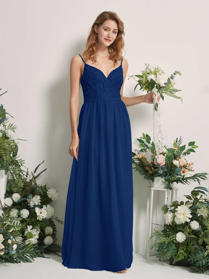 Royal Blue Bridesmaid Dresses A-line Spaghetti-straps Sleeveless Chiffon Dresses (81226537)