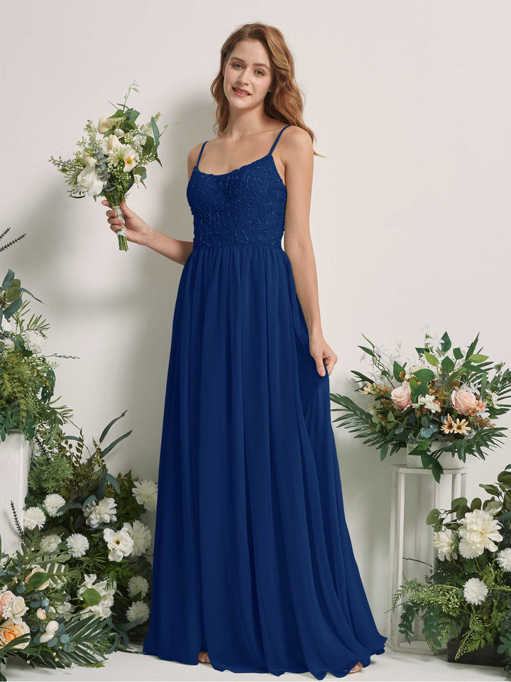 Royal Blue Bridesmaid Dresses A-line Spaghetti-straps Sleeveless Chiffon Dresses (83221237)