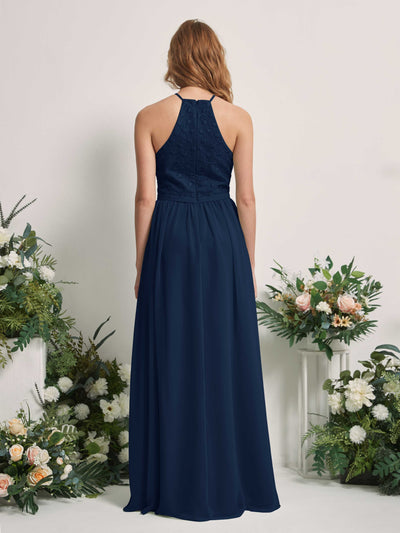 Carlyna Denise A-Line Navy Embroidered Bridesmaid Dress Maxi Sleeveless Round Neck Dress Back View #color_navy