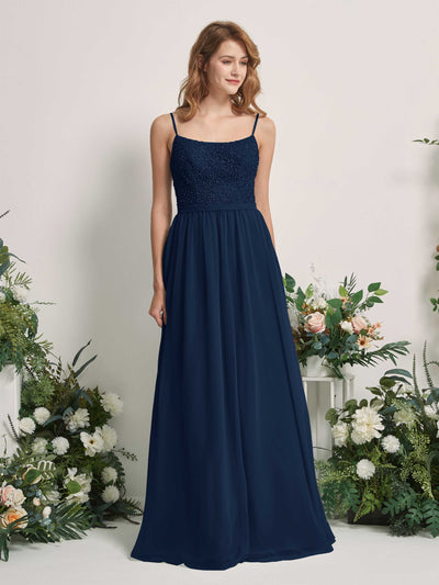 Carlyna Ursula A-Line Navy Beaded Bridesmaid Dress Maxi Sleeveless Sweetheart Dress Front View #color_navy