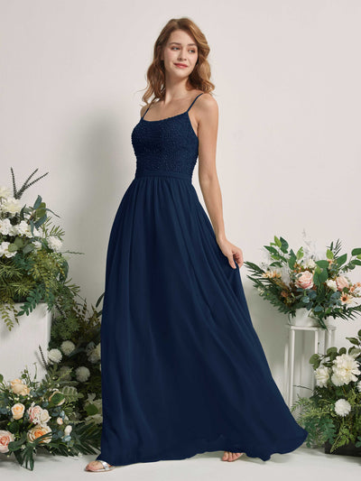 Carlyna Ursula A-Line Navy Beaded Bridesmaid Dress Maxi Sleeveless Sweetheart Dress Side View 2 #color_navy