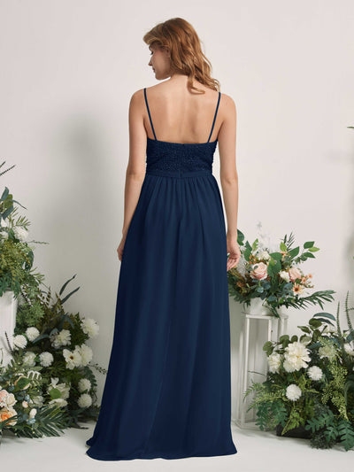 Carlyna Ursula A-Line Navy Beaded Bridesmaid Dress Maxi Sleeveless Sweetheart Dress Back View #color_navy