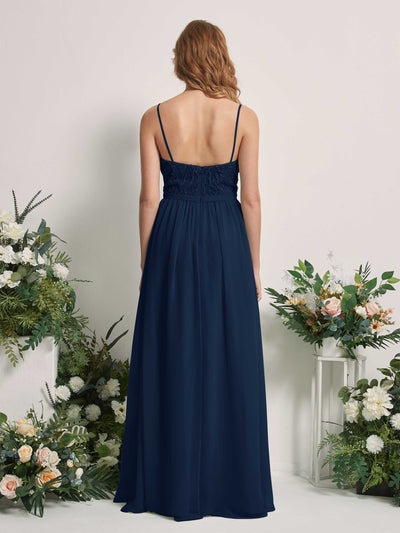 Carlyna Alexandra A-Line Navy Beaded Bridesmaid Dress Maxi Sleeveless V-Neck Dress Back View #color_navy