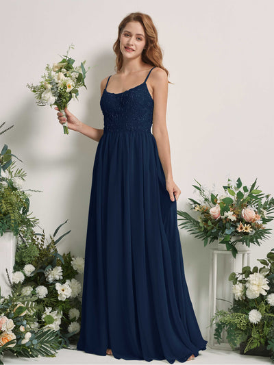 Carlyna Verna A-Line Navy Beaded Bridesmaid Dress Maxi Sleeveless Sweetheart Dress Front View #color_navy