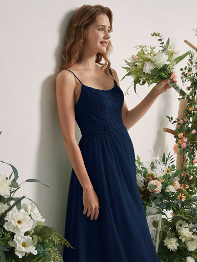 Carlyna Verna A-Line Navy Beaded Bridesmaid Dress Maxi Sleeveless Sweetheart Dress Side View 2 #color_navy