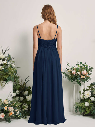Carlyna Verna A-Line Navy Beaded Bridesmaid Dress Maxi Sleeveless Sweetheart Dress Back View #color_navy