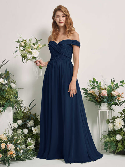 Carlyna Leona A-Line Navy Embroidered Bridesmaid Dress Maxi Sleeveless Sweetheart Dress Front View #color_navy