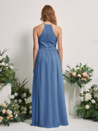 Carlyna Denise A-Line Dusty Blue Embroidered Bridesmaid Dress Maxi Sleeveless Round Neck Dress Back View #color_dusty-blue