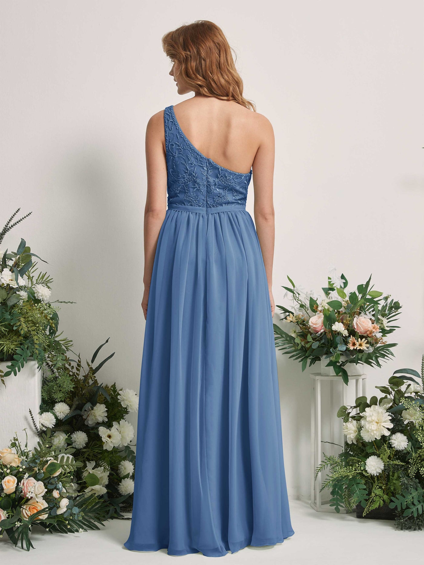 Dusty Blue Bridesmaid Dresses A-line Open back One Shoulder Sleeveless Dresses (83220510)#color_dusty-blue