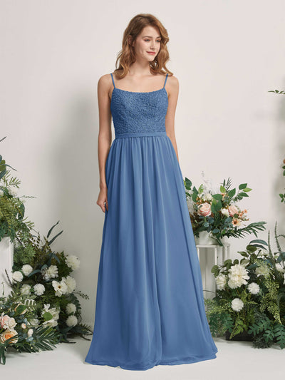 Carlyna Ursula A-Line Dusty Blue Beaded Bridesmaid Dress Maxi Sleeveless Sweetheart Dress Front View #color_dusty-blue