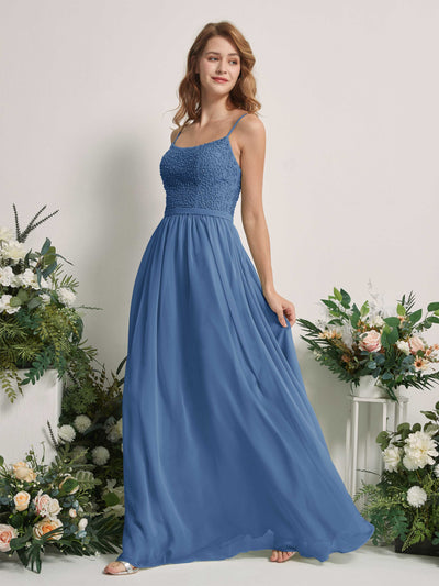 Carlyna Ursula A-Line Dusty Blue Beaded Bridesmaid Dress Maxi Sleeveless Sweetheart Dress Side View 2 #color_dusty-blue