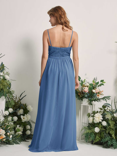 Carlyna Ursula A-Line Dusty Blue Beaded Bridesmaid Dress Maxi Sleeveless Sweetheart Dress Back View #color_dusty-blue