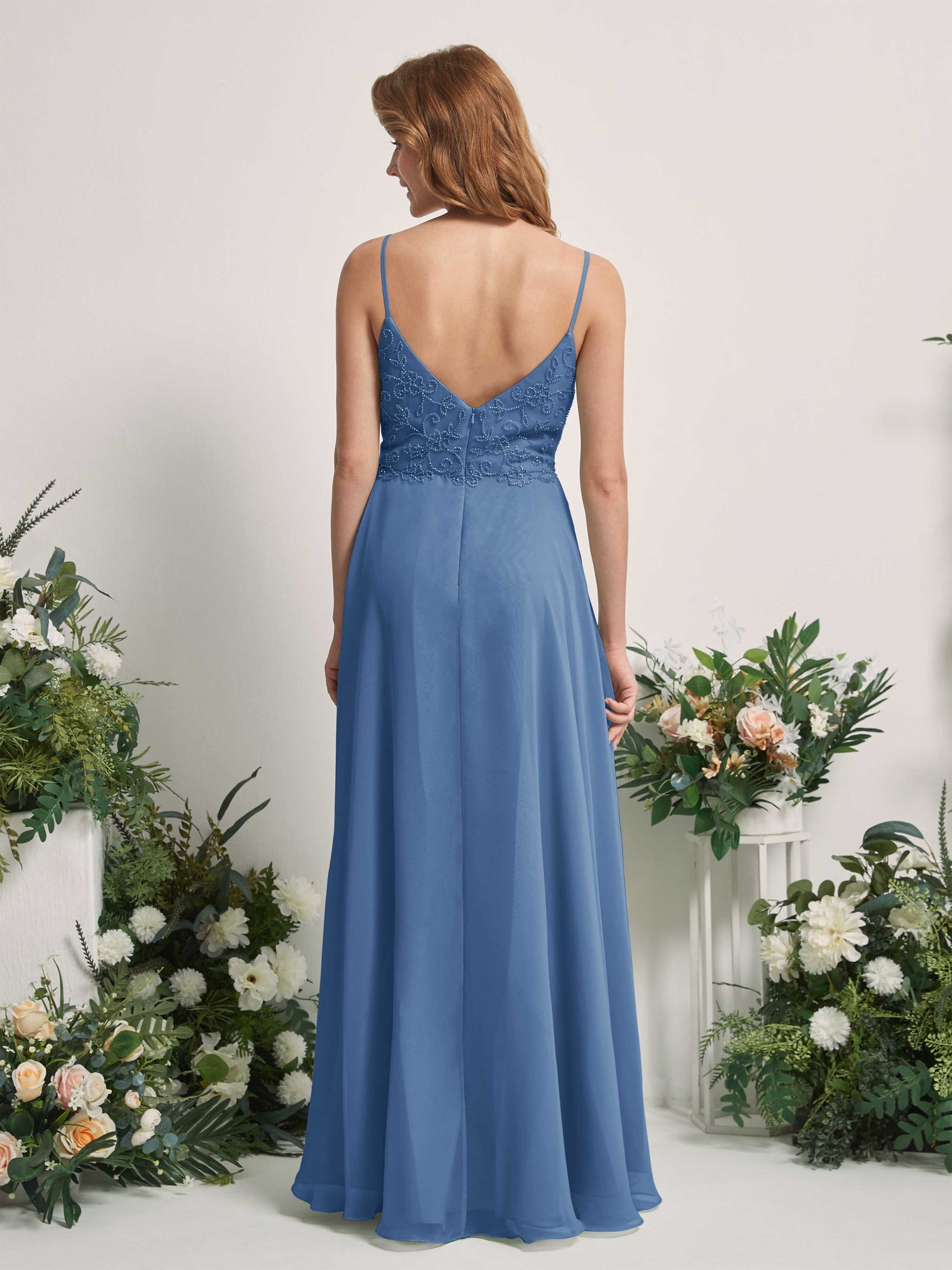 Dusty Blue Bridesmaid Dresses A-line Open back Spaghetti-straps Sleeveless Dresses (83221110)#color_dusty-blue