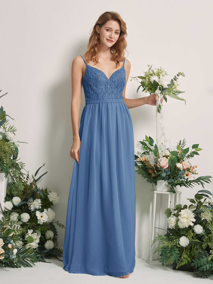 Dusty Blue Bridesmaid Dresses A-line Spaghetti-straps Sleeveless Chiffon Dresses (81226510)