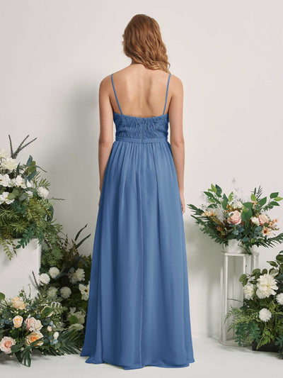 Carlyna Alexandra A-Line Dusty Blue Beaded Bridesmaid Dress Maxi Sleeveless V-Neck Dress Back View #color_dusty-blue