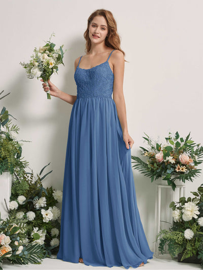 Carlyna Verna A-Line Dusty Blue Beaded Bridesmaid Dress Maxi Sleeveless Sweetheart Dress Front View #color_dusty-blue