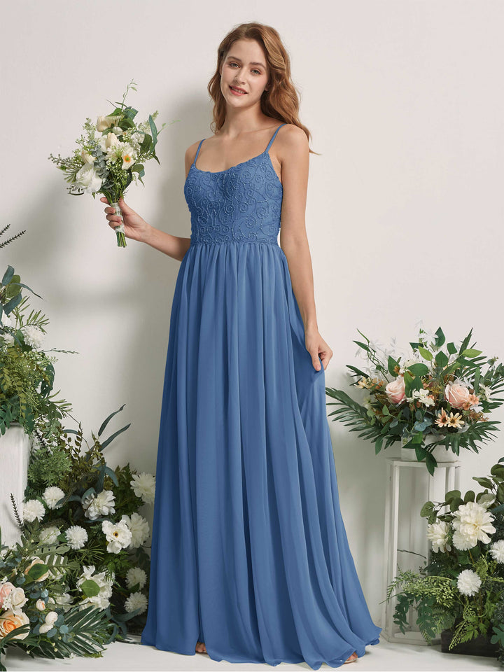 Dusty Blue Bridesmaid Dresses A-line Spaghetti-straps Sleeveless Chiffon Dresses (83221210)