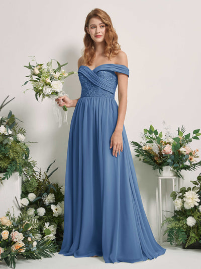 Carlyna Leona A-Line Dusty Blue Embroidered Bridesmaid Dress Maxi Sleeveless Sweetheart Dress Front View #color_dusty-blue