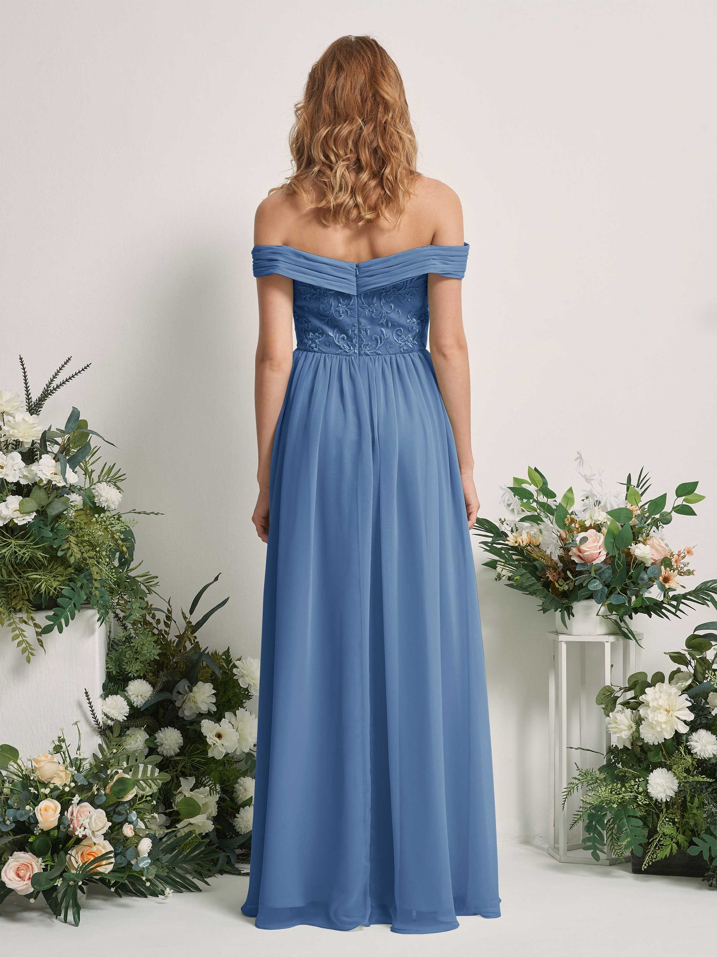 Dusty Blue Bridesmaid Dresses Ball Gown Off Shoulder Sleeveless Chiffon Dresses (83220410)#color_dusty-blue