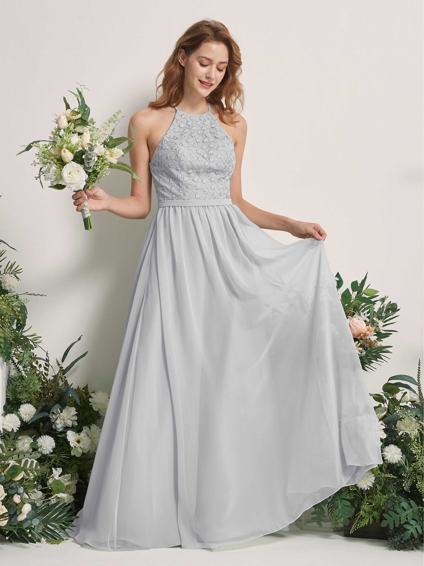 Steel Gray Chiffon Bridesmaid Dress A-Line Floor-Length | Carlyna Steel Gray Chiffon Bridesmaid Dress A-Line Floor-Length | Carlyna