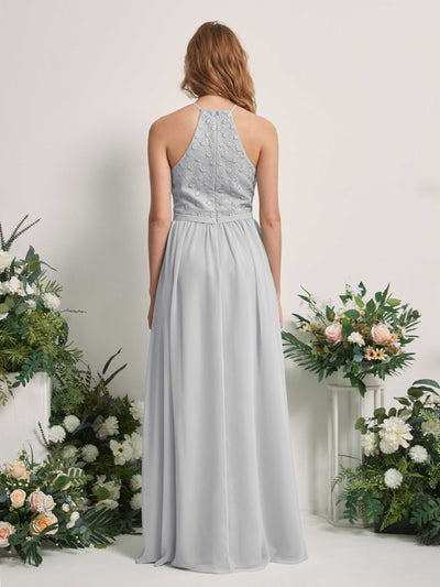 Carlyna Denise A-Line Silver Embroidered Bridesmaid Dress Maxi Sleeveless Round Neck Dress Back View #color_silver
