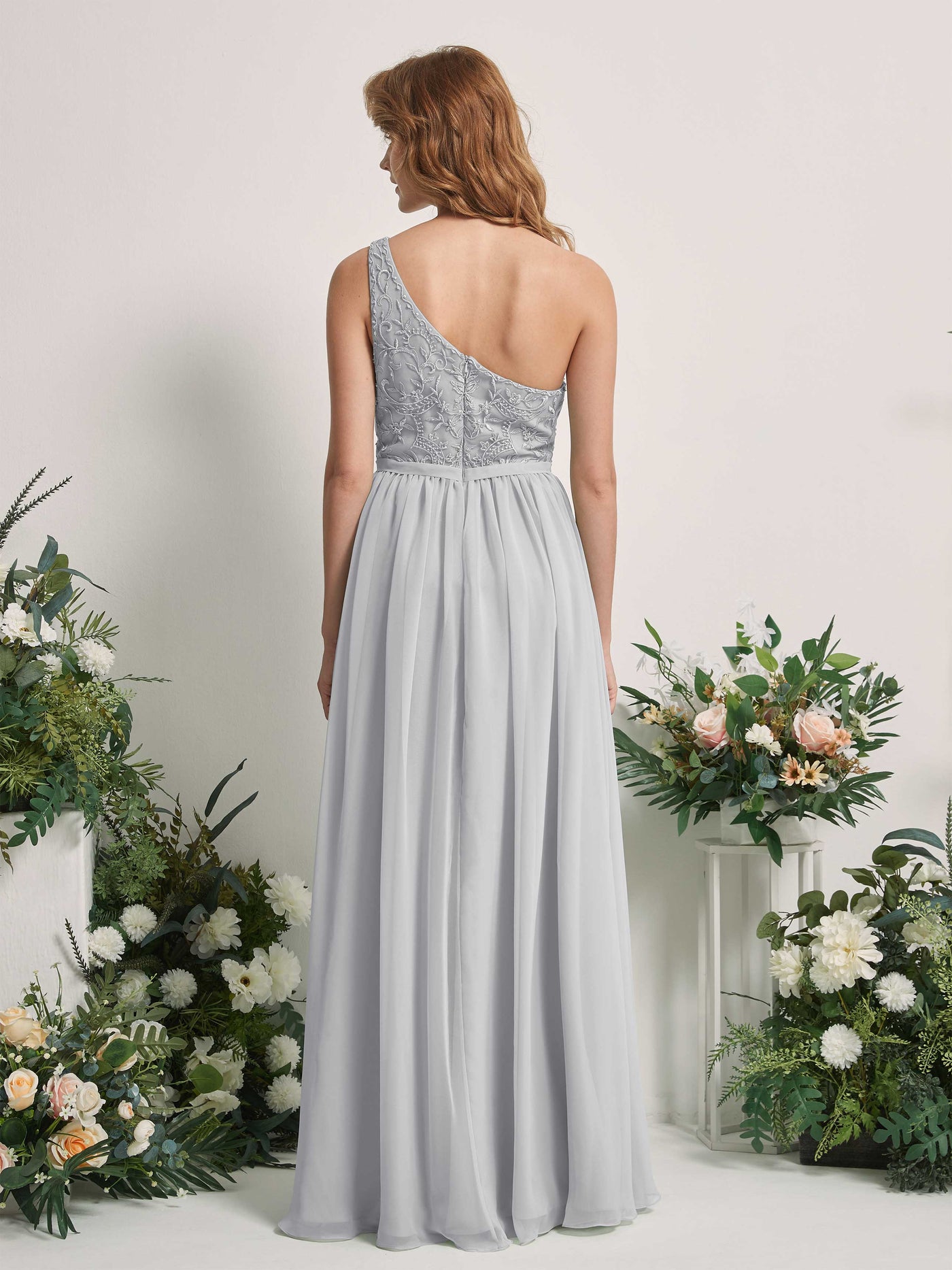 Silver Bridesmaid Dresses A-line Open back One Shoulder Sleeveless Dresses (83220527)#color_silver
