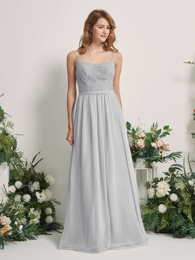 Carlyna Ursula A-Line Silver Beaded Bridesmaid Dress Maxi Sleeveless Sweetheart Dress Front View #color_silver
