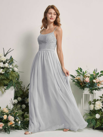Carlyna Ursula A-Line Silver Beaded Bridesmaid Dress Maxi Sleeveless Sweetheart Dress Side View 2 #color_silver