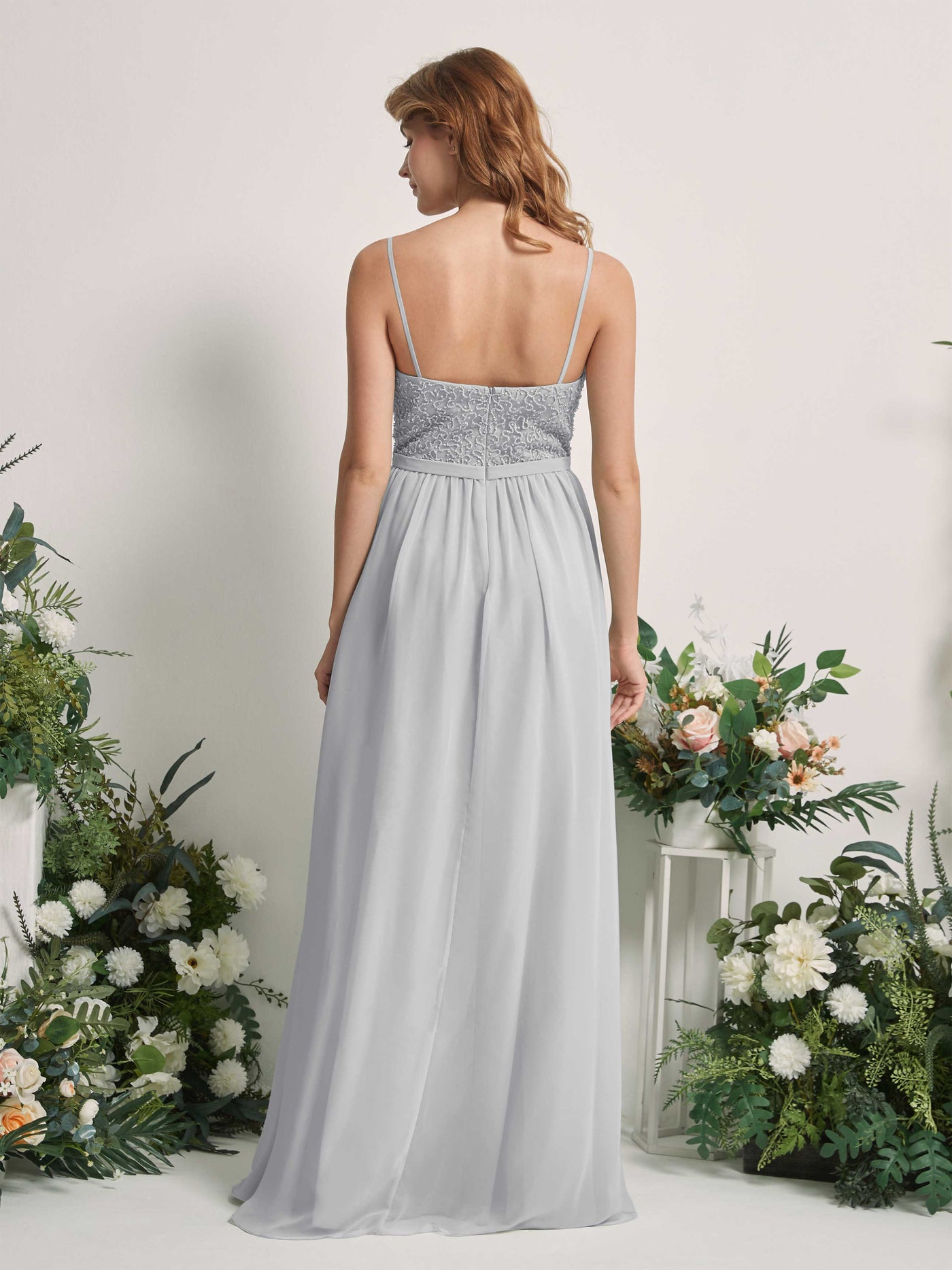 silver beaded bridesmaid dresses Beaded Fitted Formal Long Prom Dress Adora Design 3393 Icy Silver / 8