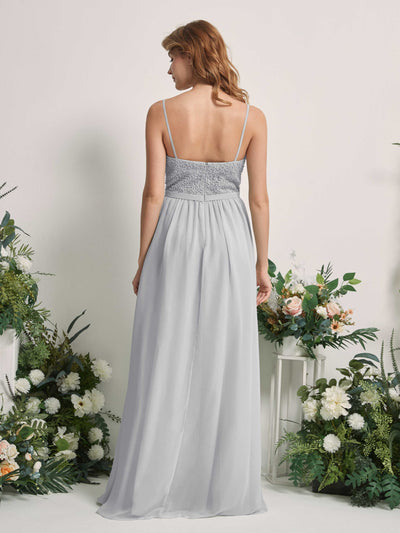 Carlyna Ursula A-Line Silver Beaded Bridesmaid Dress Maxi Sleeveless Sweetheart Dress Back View #color_silver