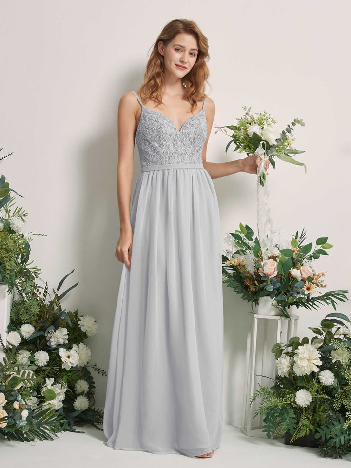 Silver Bridesmaid Dresses A-line Spaghetti-straps Sleeveless Chiffon Dresses (81226527)