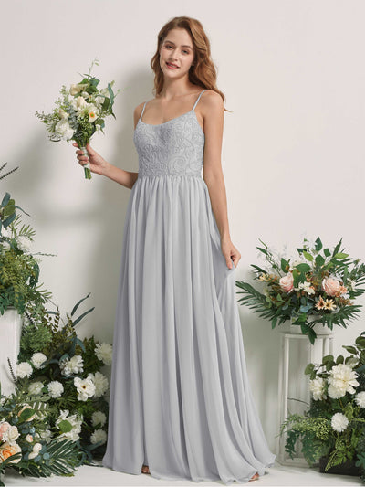 Carlyna Verna A-Line Silver Beaded Bridesmaid Dress Maxi Sleeveless Sweetheart Dress Front View #color_silver