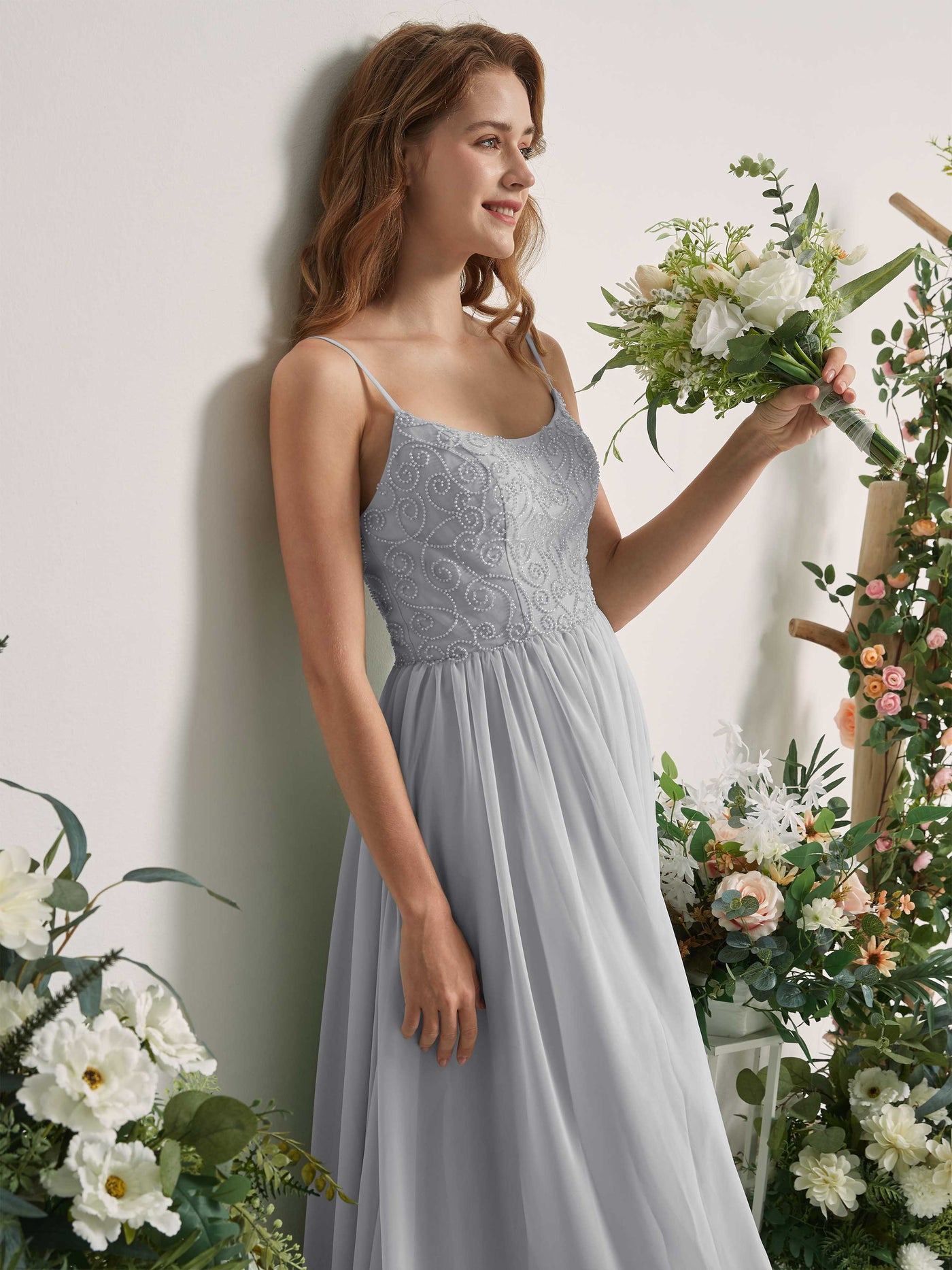 Silver Bridesmaid Dresses A-line Spaghetti-straps Sleeveless Chiffon Dresses (83221227)#color_silver
