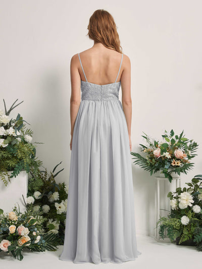 Carlyna Verna A-Line Silver Beaded Bridesmaid Dress Maxi Sleeveless Sweetheart Dress Back View #color_silver