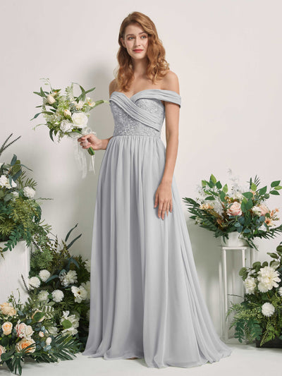 Carlyna Leona A-Line Silver Embroidered Bridesmaid Dress Maxi Sleeveless Sweetheart Dress Front View #color_silver