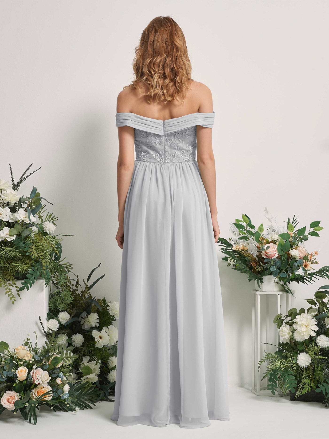 Silver Bridesmaid Dresses Ball Gown Off Shoulder Sleeveless Chiffon Dresses (83220427)#color_silver