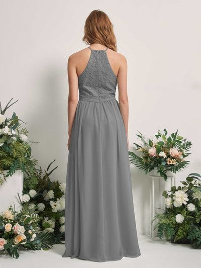 Carlyna Denise A-Line Steel Gray Embroidered Bridesmaid Dress Maxi Sleeveless Round Neck Dress Back View #color_steel-gray