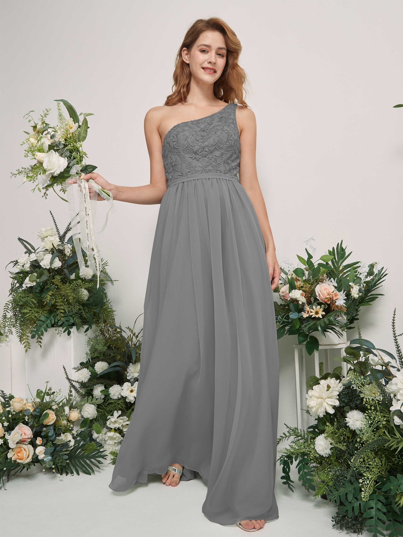 Steel Gray Bridesmaid Dresses A-line Open back One Shoulder Sleeveless Dresses (83220520)#color_steel-gray